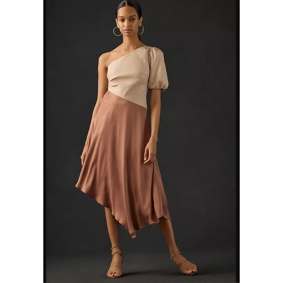 Anthropologie Women's Dress 14 Pink Asymmetrical One Shoulder Faux Leather - Picture 13 of 13